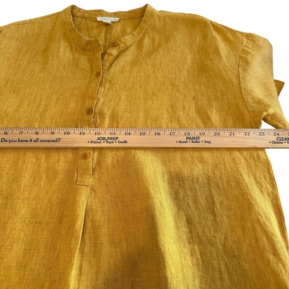 Eileen Fisher Mustard Yellow Button-Up organic linen short sleeve Dress - Picture 8 of 16